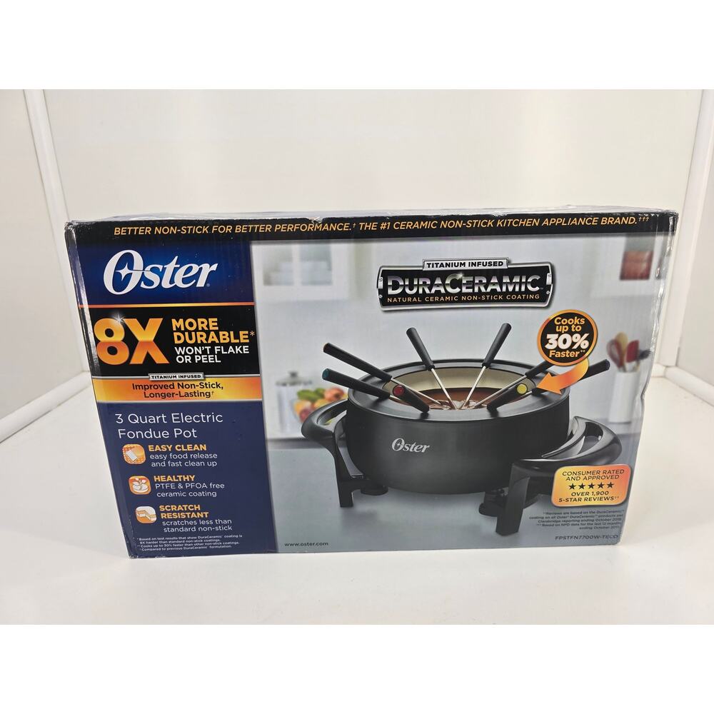 Oster 3qt DuraCeramic fondue pot new sealed titanium infused